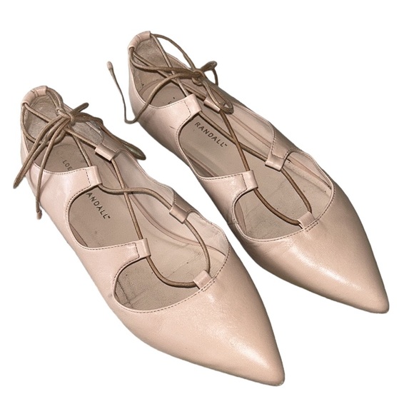 Loeffler Randall Ambra Nude Lace-Up Ankle Wrap Leather Ballet Flats - 8 - Picture 4 of 16